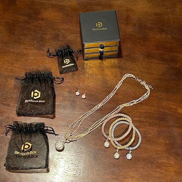 Pandora’s Box - 3 piece set. NWTS. Earrings, Necklace, and 3 Bracelets. - Picture 1 of 7